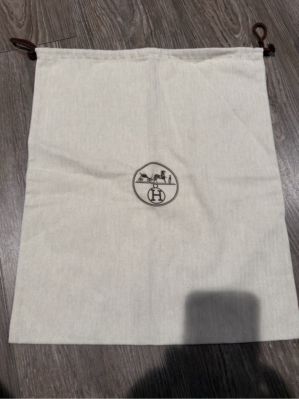 Hermes Cream Cotton Drawstring Dust Pouch with Logo